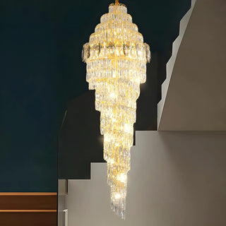 ZOWALA - Spiral Crystal Gold Metal High Ceiling Foyer Chandelier Image - 4