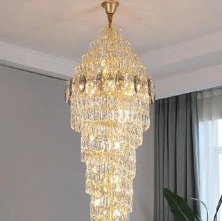 ZOWALA - Spiral Crystal Gold Metal High Ceiling Foyer Chandelier Image - 5