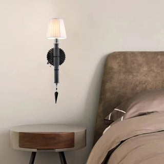 Cylinder White Pleated Glass Bedroom Wall Sconce Zawala Image - 2