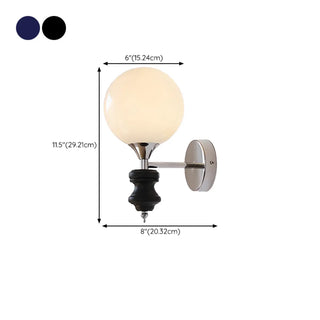 Mini White Glass Globe Wall Sconce with Pull Chain Zawala #size