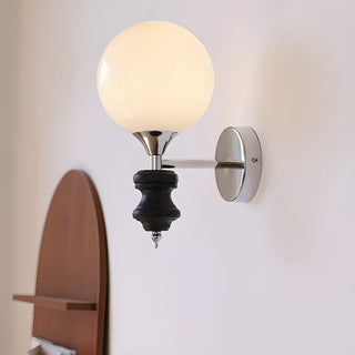 Mini White Glass Globe Wall Sconce with Pull Chain Zawala Image - 2