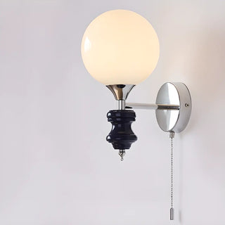 Mini White Glass Globe Wall Sconce with Pull Chain Zawala Image - 4
