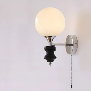 Mini White Glass Globe Wall Sconce with Pull Chain Zawala Image - 7