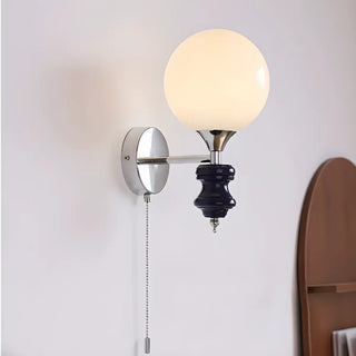 Mini White Glass Globe Wall Sconce with Pull Chain Zawala Image - 8