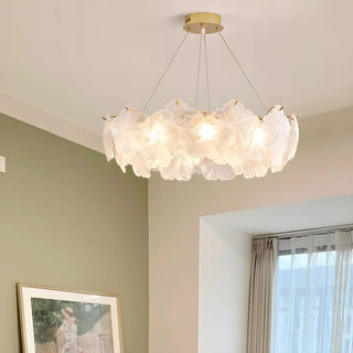 ZOWALA - Modern Gold Floral Clear Glass Round Chandelier Image - 2