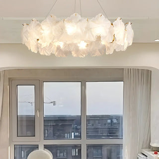 ZOWALA - Modern Gold Floral Clear Glass Round Chandelier Image - 4