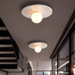 Contemporary Globe Round Marble Flush Mount Ceiling Light Zawala Image - 1