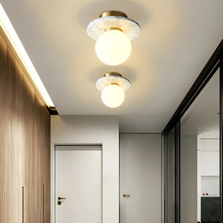 Contemporary Globe Round Marble Flush Mount Ceiling Light Zawala Image - 3
