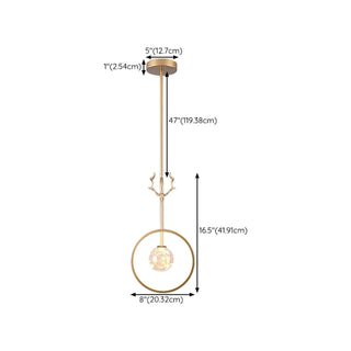 ZOWALA - Modern Gold Antler Crystal Globe Bedroom Pendant Light Image - 16