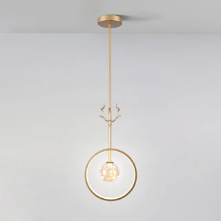 ZOWALA - Modern Gold Antler Crystal Globe Bedroom Pendant Light Image - 9