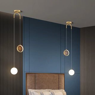 ZOWALA - Modern Dual Light Glass Globe and Ring Bedroom Pendant Light Image - 1