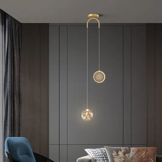 ZOWALA - Modern Dual Light Glass Globe and Ring Bedroom Pendant Light Image - 2