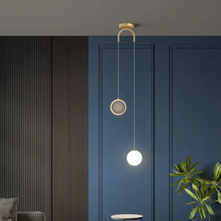 ZOWALA - Modern Dual Light Glass Globe and Ring Bedroom Pendant Light Image - 3