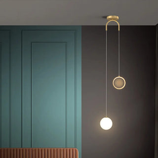 ZOWALA - Modern Dual Light Glass Globe and Ring Bedroom Pendant Light Image - 4