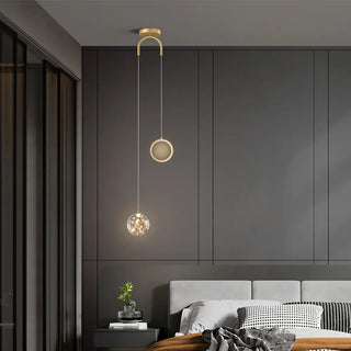 ZOWALA - Modern Dual Light Glass Globe and Ring Bedroom Pendant Light Image - 5