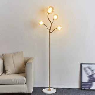 4-Light Modern Glod Tree Glass Globe LED Floor Lamp Zawala Image - 1