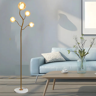 4-Light Modern Glod Tree Glass Globe LED Floor Lamp Zawala Image - 4
