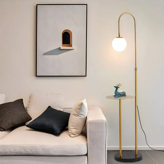 Adjustable Globe Modern Black Arc Floor Lamp with Shelf Zawala Image - 1