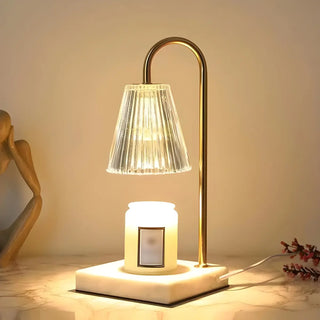 Simple Glass Barrel Shade Stone Base Candle Table Lamp Zawala Image - 1