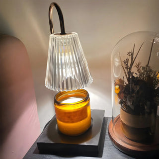 Simple Glass Barrel Shade Stone Base Candle Table Lamp Zawala Image - 11