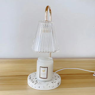 Simple Glass Barrel Shade Stone Base Candle Table Lamp Zawala Image - 13