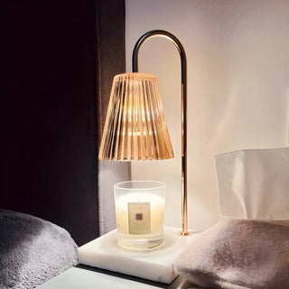 Simple Glass Barrel Shade Stone Base Candle Table Lamp Zawala Image - 2
