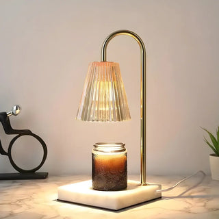 Simple Glass Barrel Shade Stone Base Candle Table Lamp Zawala Image - 4