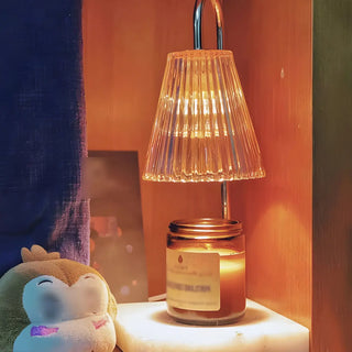 Simple Glass Barrel Shade Stone Base Candle Table Lamp Zawala Image - 5