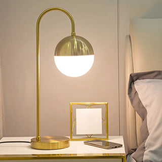 Simple Gold Gooseneck White Glass Shade Table Lamp Zawala Image - 1