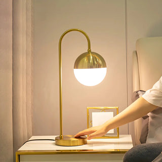 Simple Gold Gooseneck White Glass Shade Table Lamp Zawala Image - 2