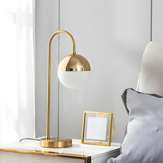 Simple Gold Gooseneck White Glass Shade Table Lamp Zawala Image - 5