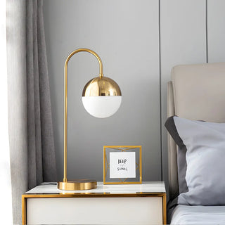 Simple Gold Gooseneck White Glass Shade Table Lamp Zawala Image - 6
