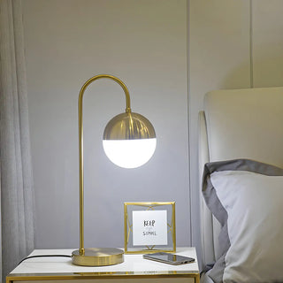 Simple Gold Gooseneck White Glass Shade Table Lamp Zawala Image - 8