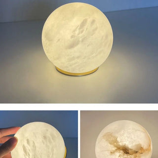 Art Deco Gold Base White Alabaster Moon Wall Sconce Zawala Image - 11