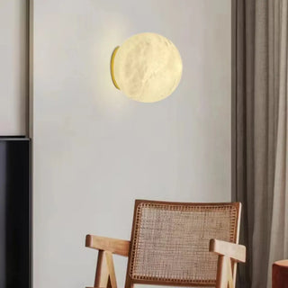 Art Deco Gold Base White Alabaster Moon Wall Sconce Zawala Image - 4
