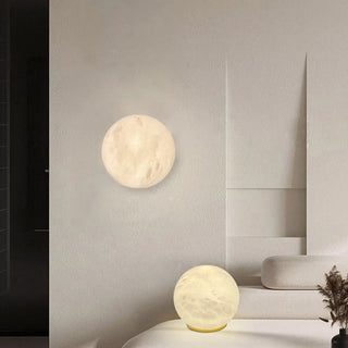 Art Deco Gold Base White Alabaster Moon Wall Sconce Zawala Image - 5