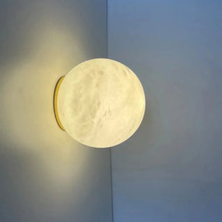 Art Deco Gold Base White Alabaster Moon Wall Sconce Zawala Image - 6