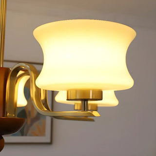 ZOWALA - Mid-Century Brass Gold Large Round White Glass Chandelier Image - 10