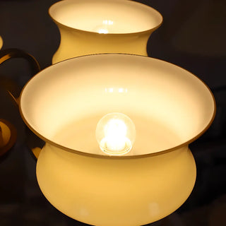 ZOWALA - Mid-Century Brass Gold Large Round White Glass Chandelier Image - 12