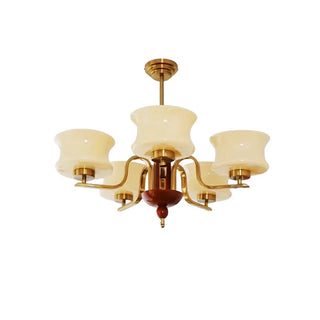 ZOWALA - Mid-Century Brass Gold Large Round White Glass Chandelier Image - 13