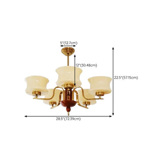 ZOWALA - Mid-Century Brass Gold Large Round White Glass Chandelier Image - 15