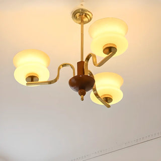 ZOWALA - Mid-Century Brass Gold Large Round White Glass Chandelier Image - 2