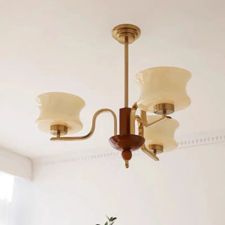 ZOWALA - Mid-Century Brass Gold Large Round White Glass Chandelier Image - 4