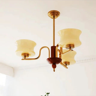 ZOWALA - Mid-Century Brass Gold Large Round White Glass Chandelier Image - 5