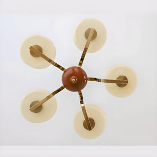 ZOWALA - Mid-Century Brass Gold Large Round White Glass Chandelier Image - 8
