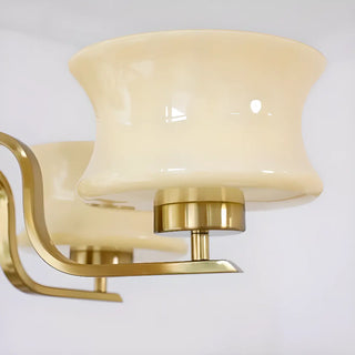 ZOWALA - Mid-Century Brass Gold Large Round White Glass Chandelier Image - 9
