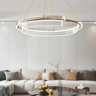 Gold Circle Clear Acrylic LED Living Room Chandelier Image - 1