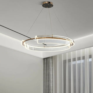 Gold Circle Clear Acrylic LED Living Room Chandelier Image - 4