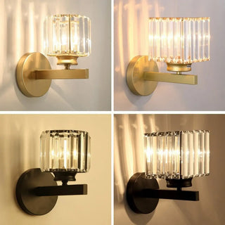 Elegant Gold Crystal Cylinder Metal Wall Sconce Zawala Image - 12