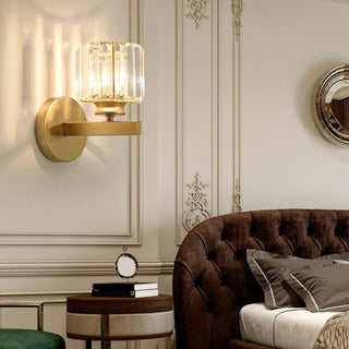 Elegant Gold Crystal Cylinder Metal Wall Sconce Zawala Image - 15
